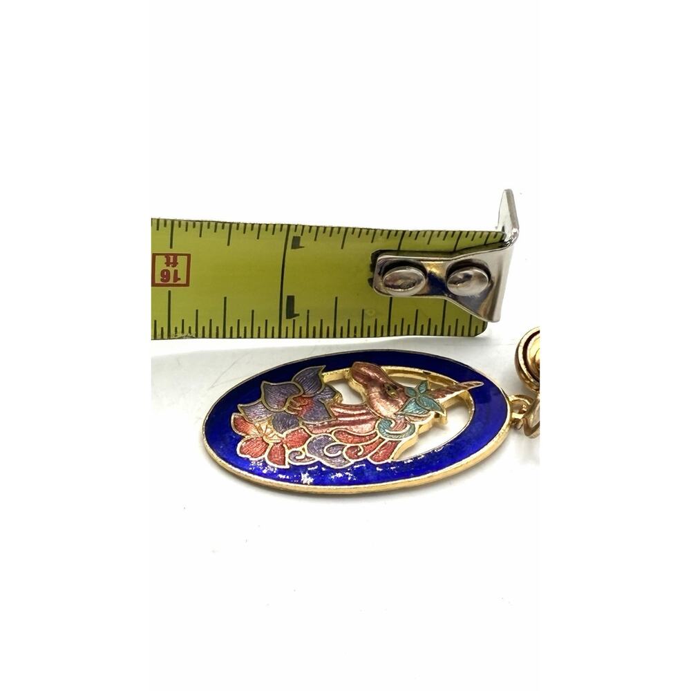 Vintage Cloisonné Unicorn Earrings – Cobalt Blue Enamel Screw‑Back Dangle - Picture 3 of 5